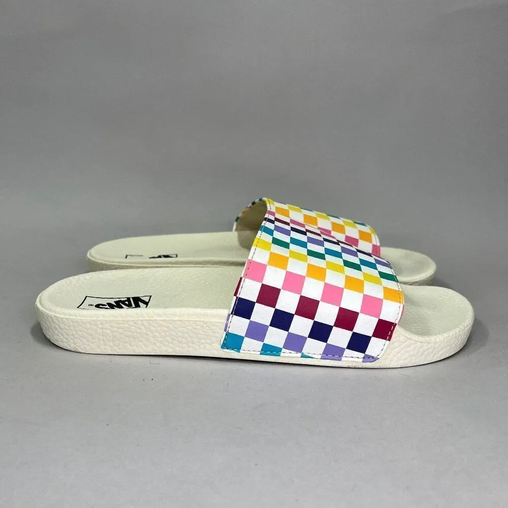 Vans Sandals Girl’s Size 6 Colorful Checkerboard Slide Retro Skate Flip Flops